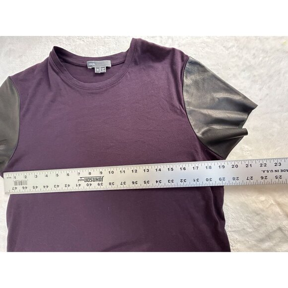 Vince Womens Crew Neck Purple T-Shirt with Gray Leather Short Sleeves Medium - Picture 7 of 8